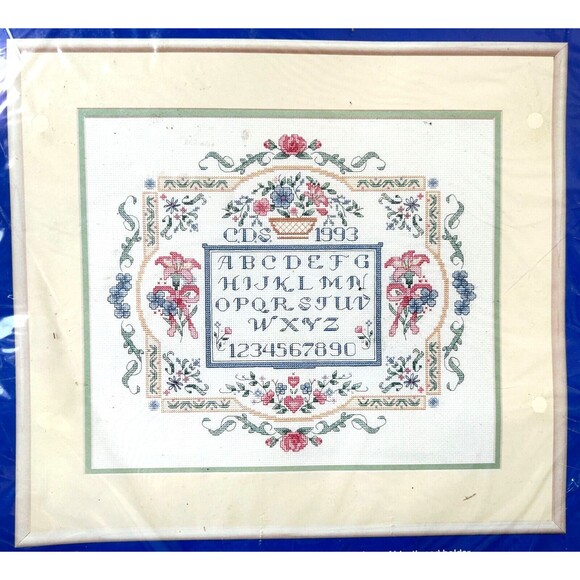 J & P Coats ABC Sampler Counted Cross Stitch Kit - Floral with Personalization - Picture 1 of 5